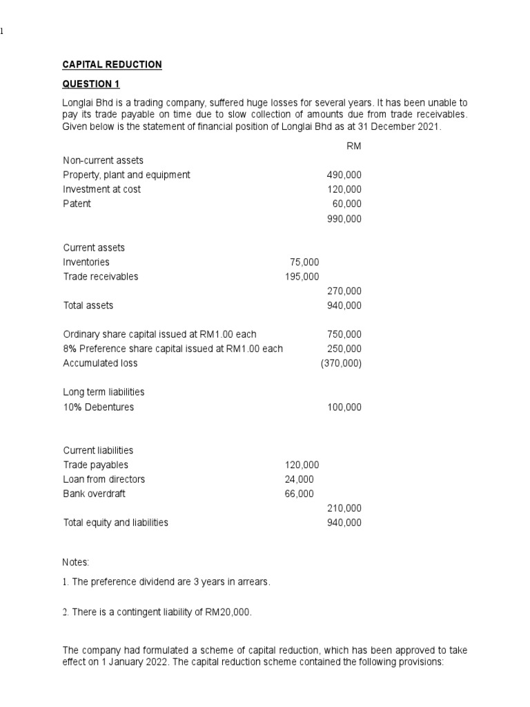 Capital Reduction Scheme Overview | PDF | Balance Sheet | Dividend