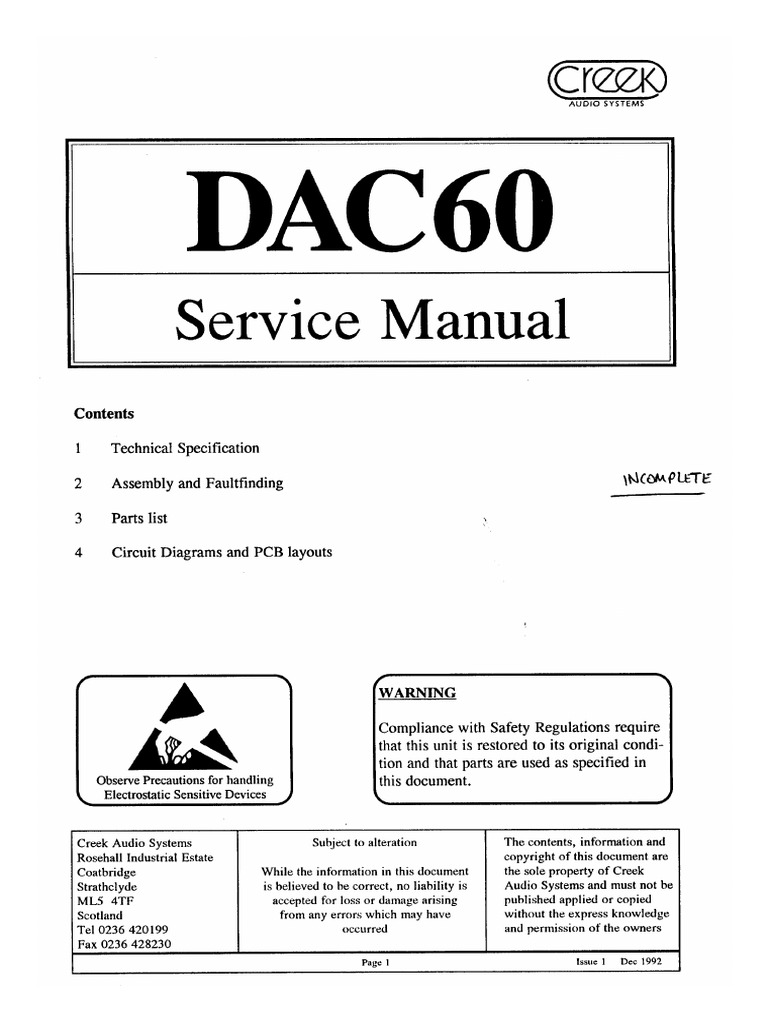 Creek Dac 60 Service Manual PDF