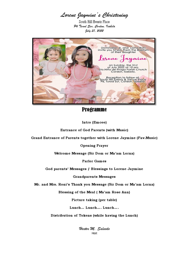 Christening Program for Lorene Jaymine | PDF