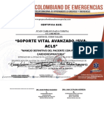 Certificado curso SVA-ACLS manejo parada cardiorespiratoria