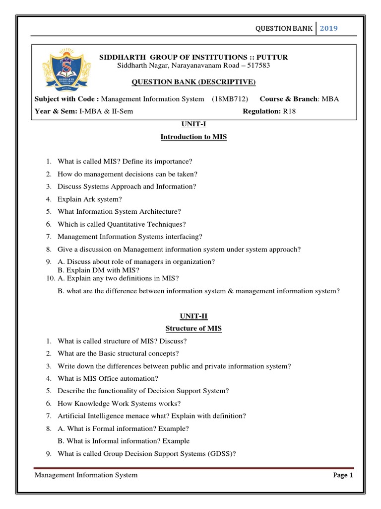 MIS Question Bank for MBA Students | PDF | Walmart | I Phone