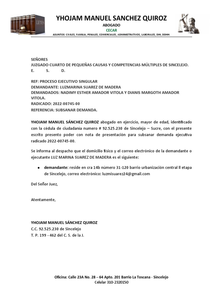 Oficio de Subsanar Demanda 2022 | PDF
