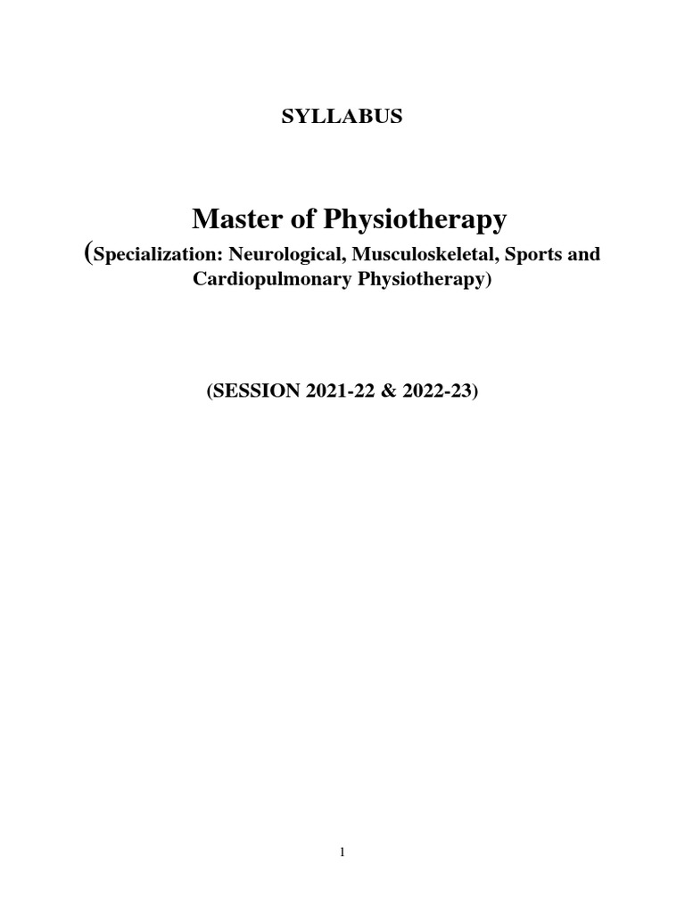Master of Physiotherapy PartI (Semester I & II) PDF Physical Therapy Neurology