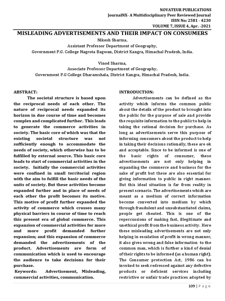 Misleading Ads: Consumer Impact | PDF | Advertising | False Advertising