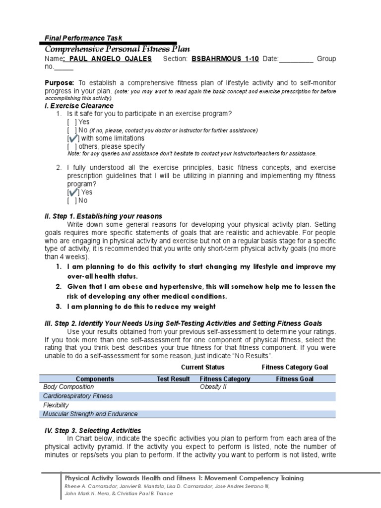 Personal Fitness Plan for Health Improvement | PDF | Physical Fitness ...