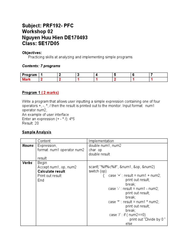 Analysis and Implementation of Seven Basic C Programming Exercises