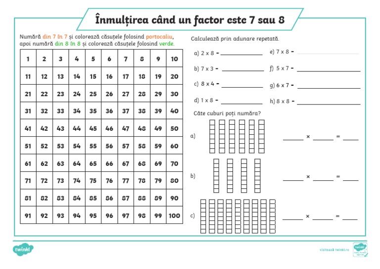Inmultirea Cand Unul Dintre Factori Este 7 Sau 8 - Fisa de Lucru | PDF