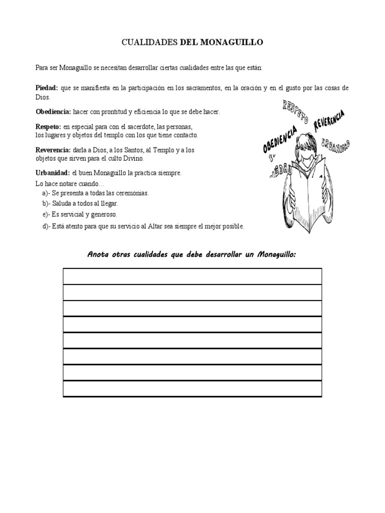 Cualidades Del Monaguillo Monaguillos Ods Pdf