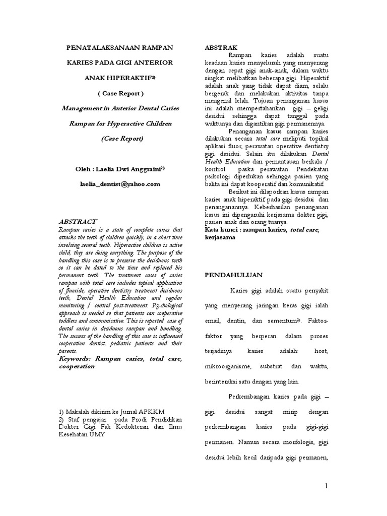Penanganan Karies Rampan Anak Hiperaktif | PDF