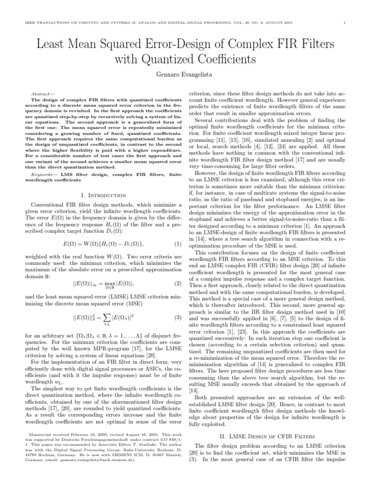 LMSE Design for Complex FIR Filters | PDF | Mean Squared Error ...