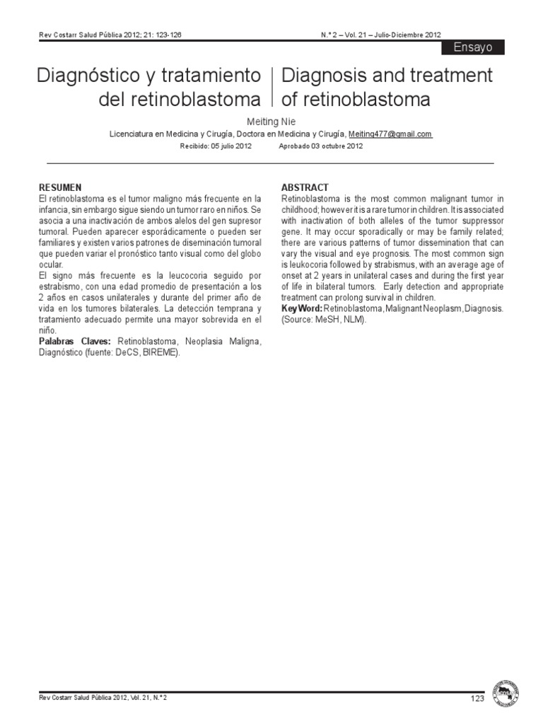 Diagnóstico y Tratamiento Del Retinoblastoma Diagnosis and Treatment of ...