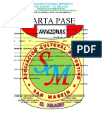 Carta pase jugador Asociación Cultural Deportiva San Martín