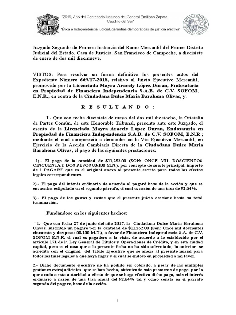 Sentencia Mercantil | PDF | Pagaré | Pagos