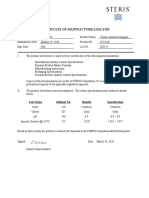 Certificate of Manufacture/Analysis: Test Name Method No. Results Specification