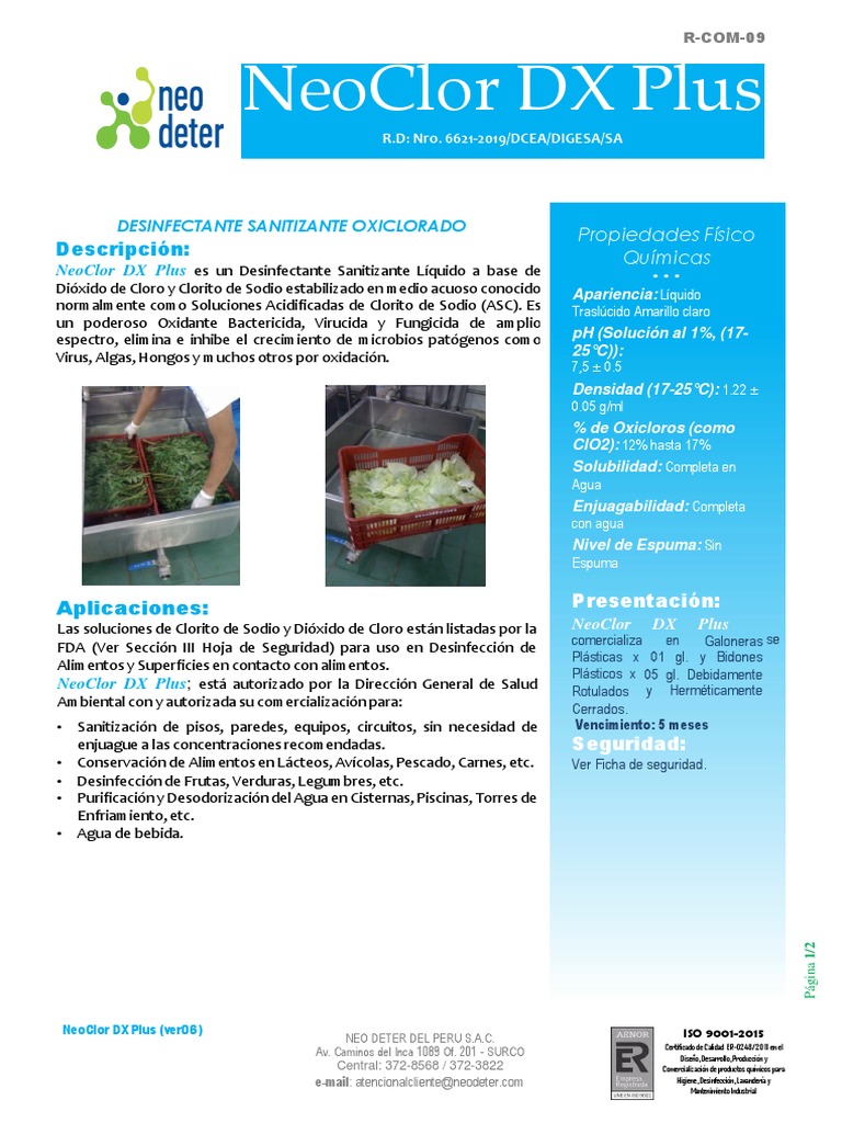 Ficha Técnica - NeoClor DX Plus (Ver06) | PDF | Agua | Cloro