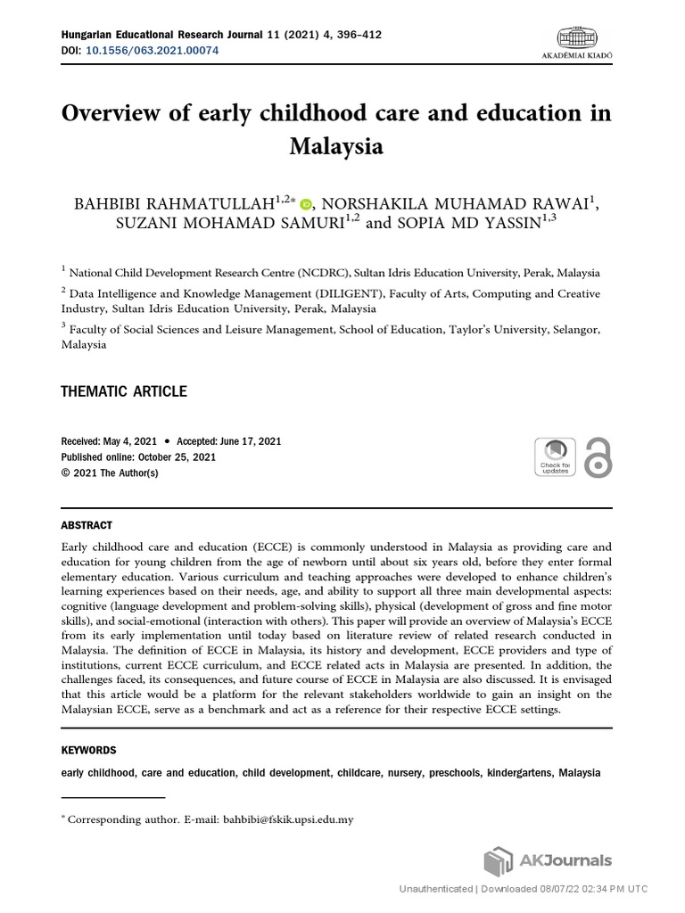 Overview of Early Childhood Care and Education in Malaysia | PDF ...