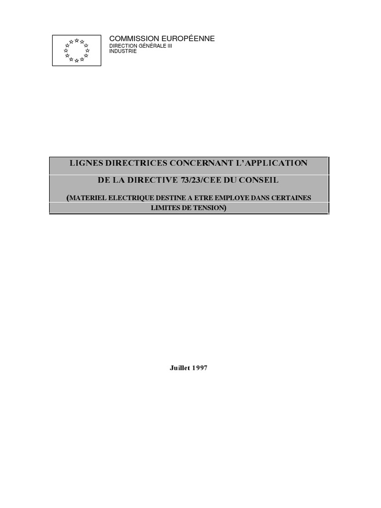 Directive Basse Tension 73/23/CEE | PDF | Directive (Union européenne ...