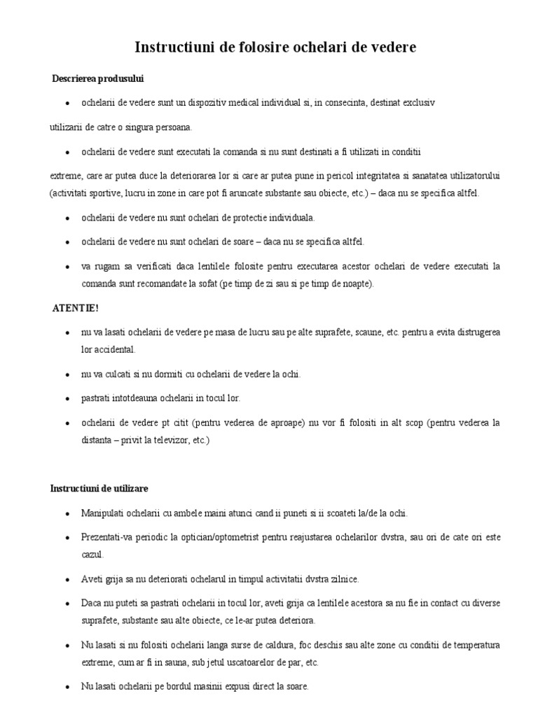 Instructiuni de Folosire Ochelari | PDF
