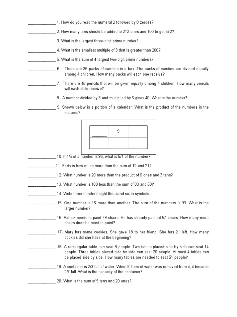 Math Questions No. 3 | PDF | Teaching Methods & Materials