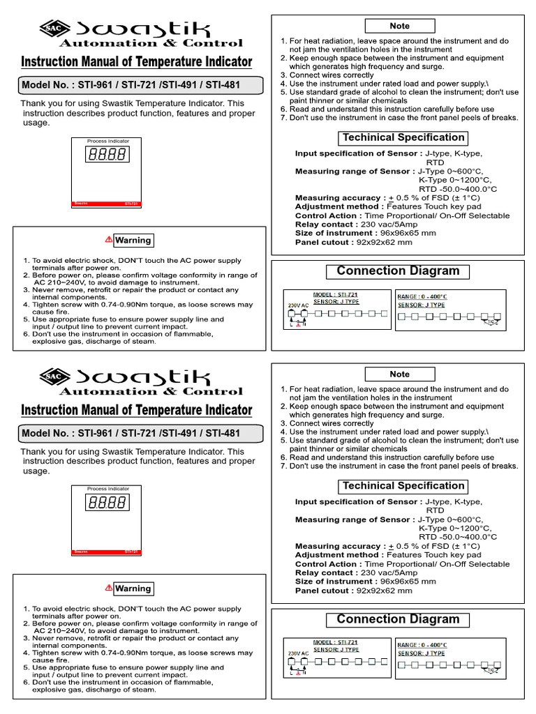 Swastik Temperature Indicator Manual | PDF | Automation | Electrical ...