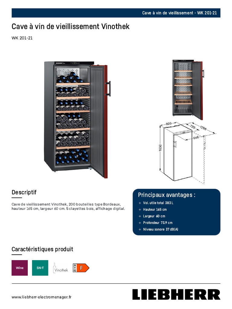 Cave A Vin Liebherr WK 20121 Fiche Produit PDF Vins