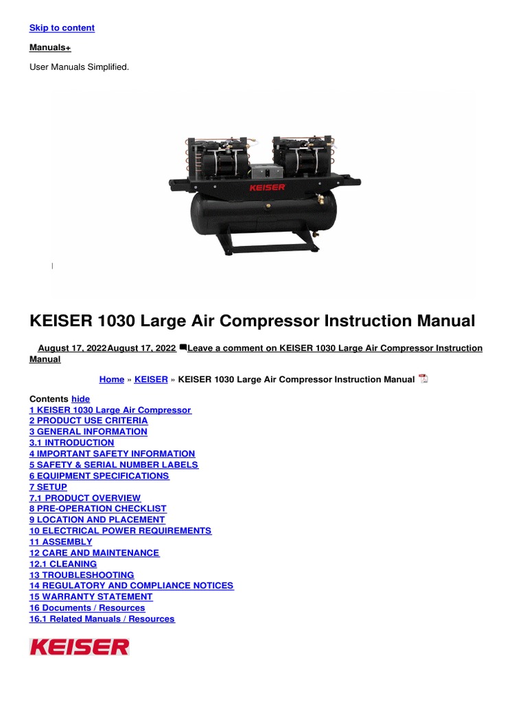 1030 Large Air Compressor Manual PDF Electrical Connector Power