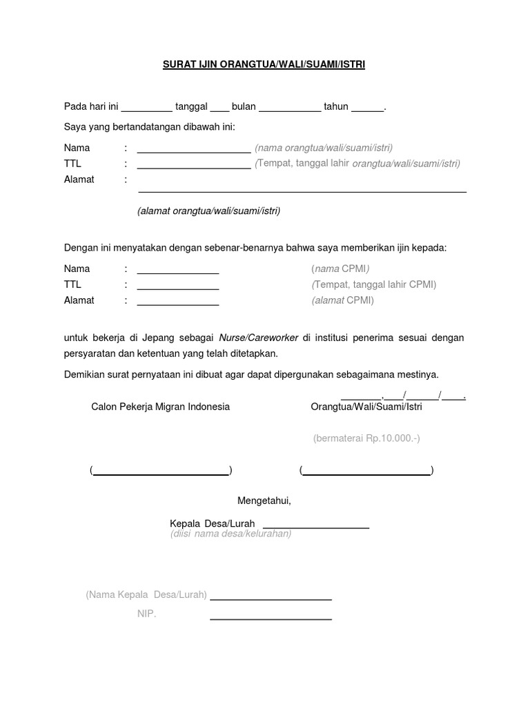 Surat Pernyataan Bagi CPMI Angkatan XVII Tahun 2024 | PDF