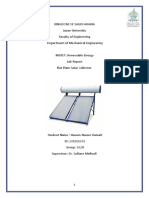 KINGDOM OF SAUDI ARABIA Jazan University Faculty of Engineering Department of Mechanical Engineering ME417: Renewable Energy Lab Report Flat Plate Solar Collector