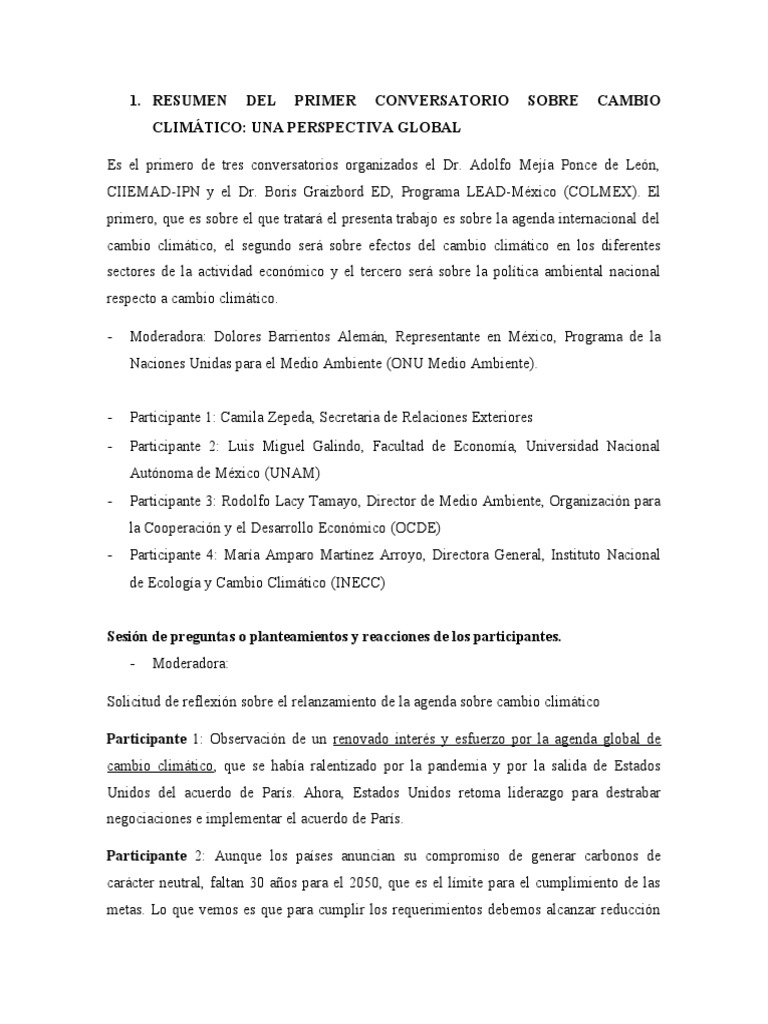 Conversatorio sobre Cambio Climático Global | PDF | Entorno natural ...