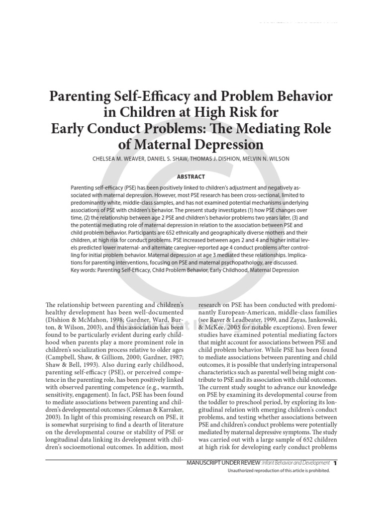 Parenting Self-Efficacy and Child Behavior | PDF | Self Efficacy ...