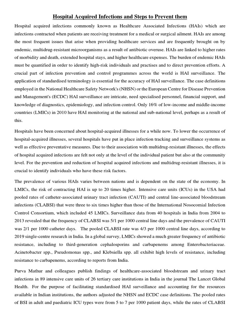 Preventing Hospital Acquired Infections | PDF | Hospital Acquired ...