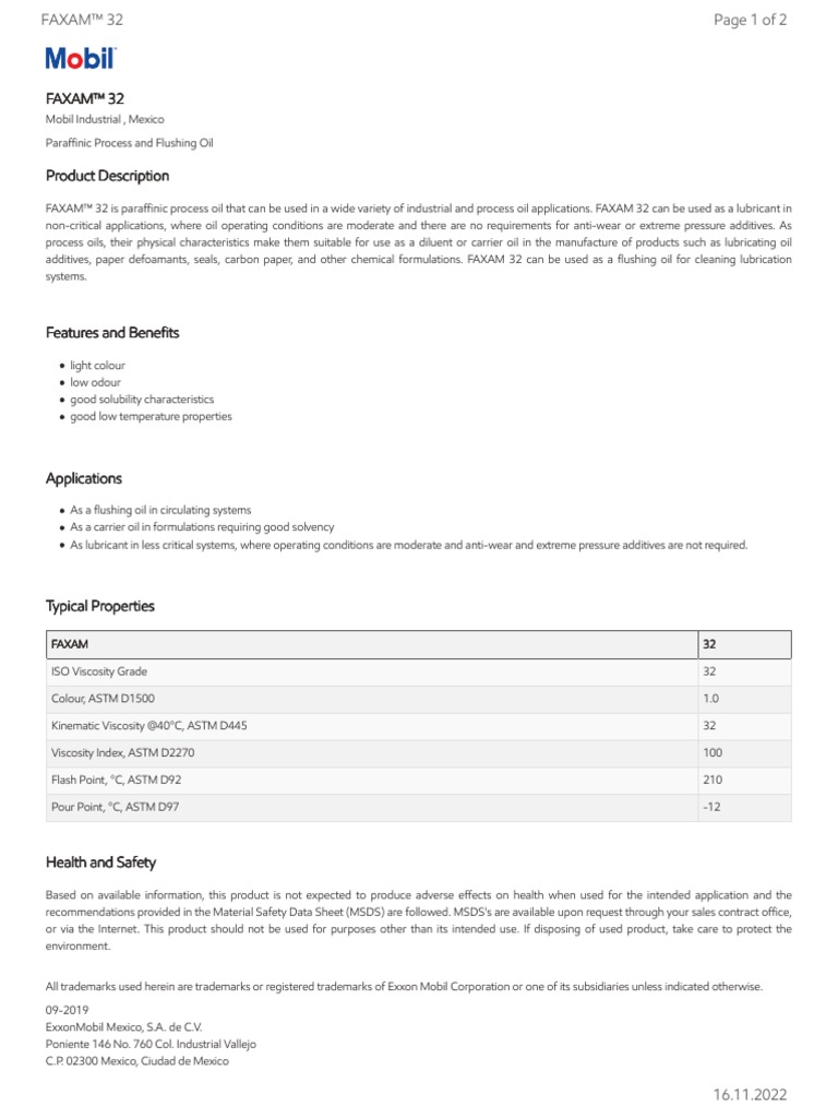 GL XX Faxam 32 | PDF | Exxon Mobil | Lubricant