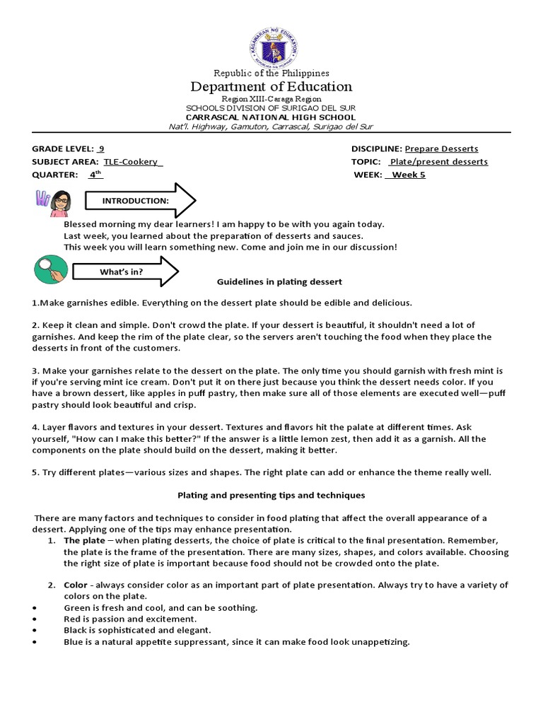 Las Tle 9 Cookery 4th Qtr Wek 5 Pdf Desserts Garnish Food