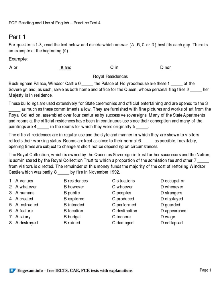 Fce Reading And Use Of English Practice Test 4 Pdf Parachute