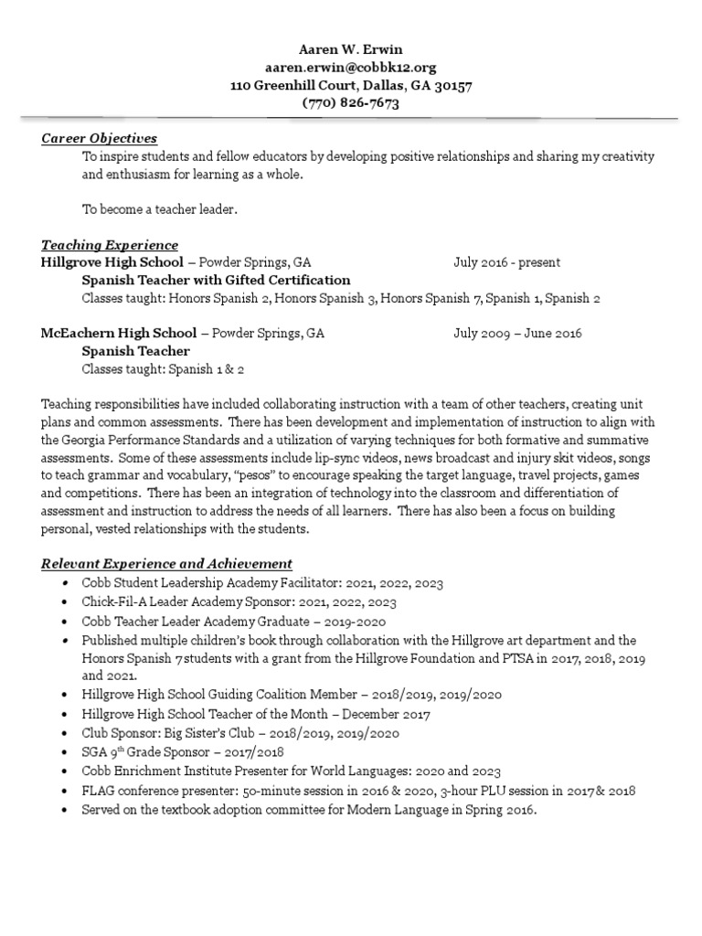 A Erwin Resume | PDF | Cheerleading | Teachers
