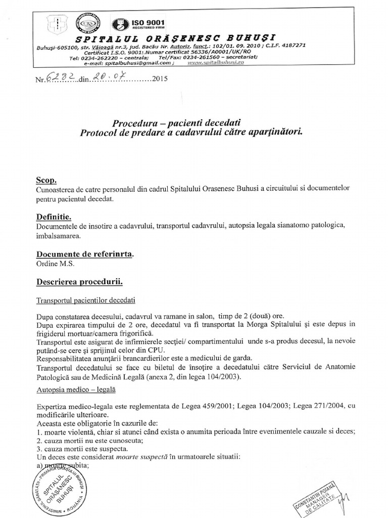 Procedura Pacienti Decedati | PDF