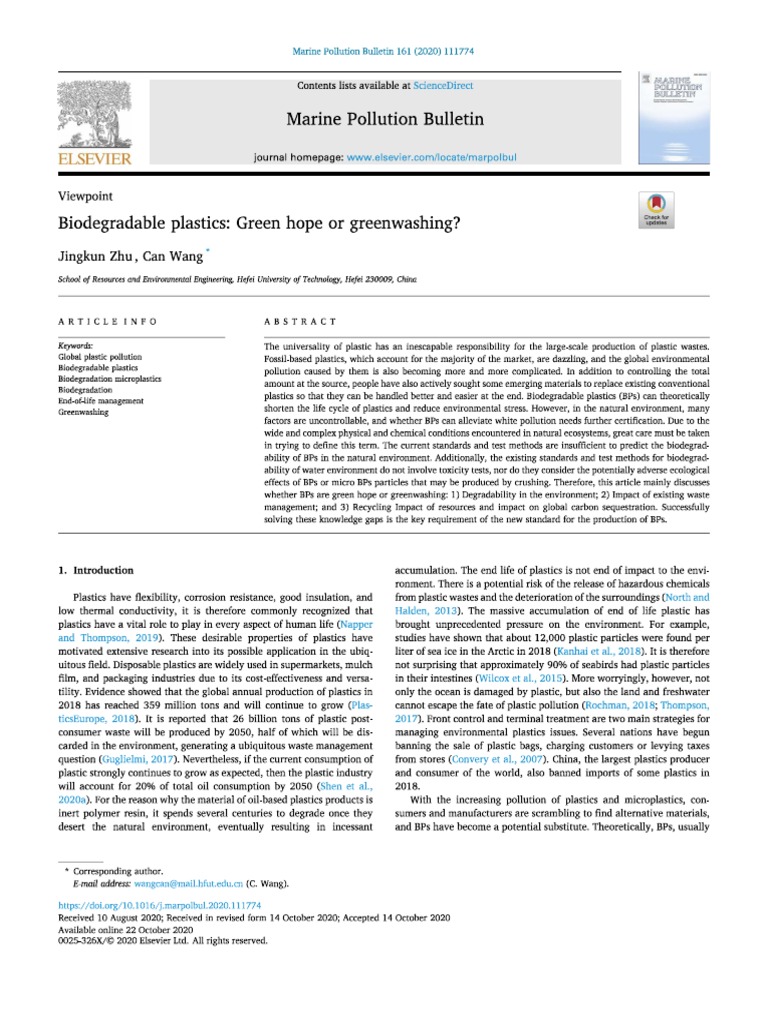 View Point Biodegradable Plastics Green Hope or Greenwashing PDF