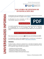 FeSP UGT PV Informa Convocatoria Sexenios Investigacion 2022