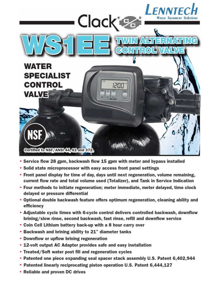 Clack WS1EE Twin Water Softener Manual | PDF | Valve | Alternating Current