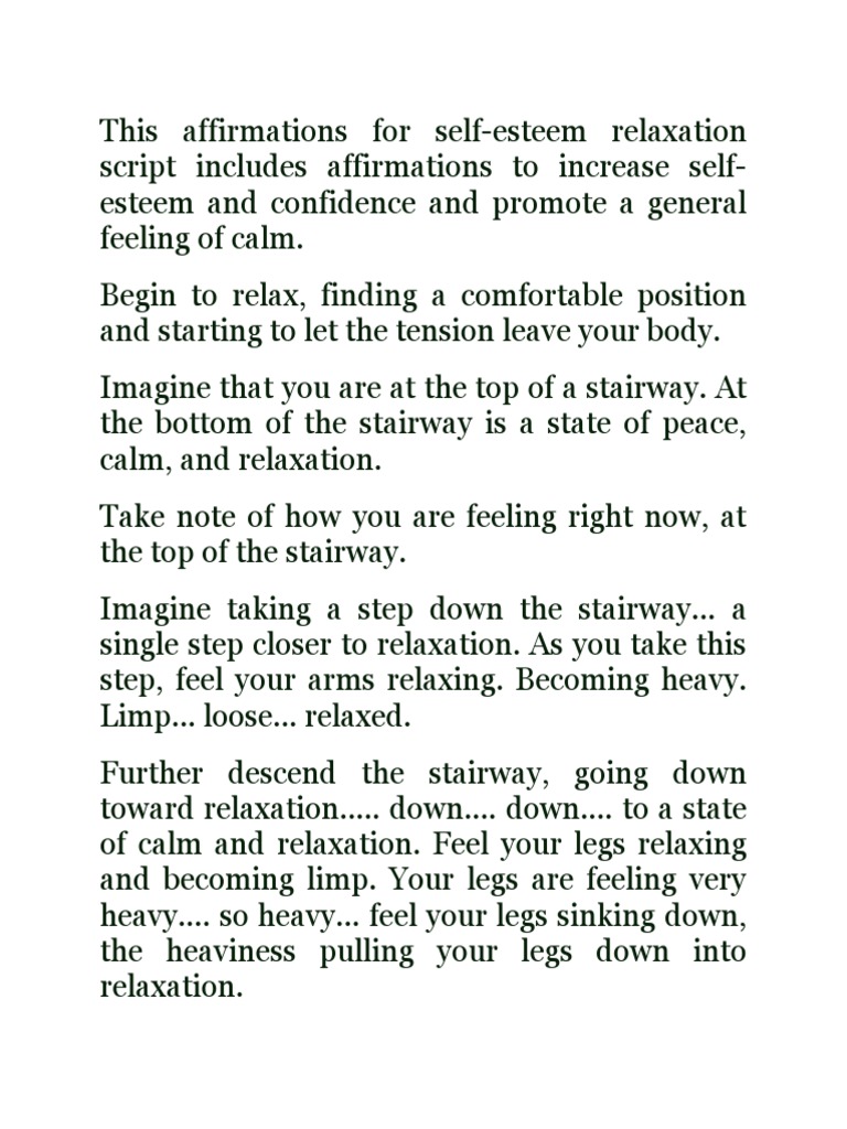 Self-Esteem Affirmation Meditation Script | PDF | Self Esteem ...
