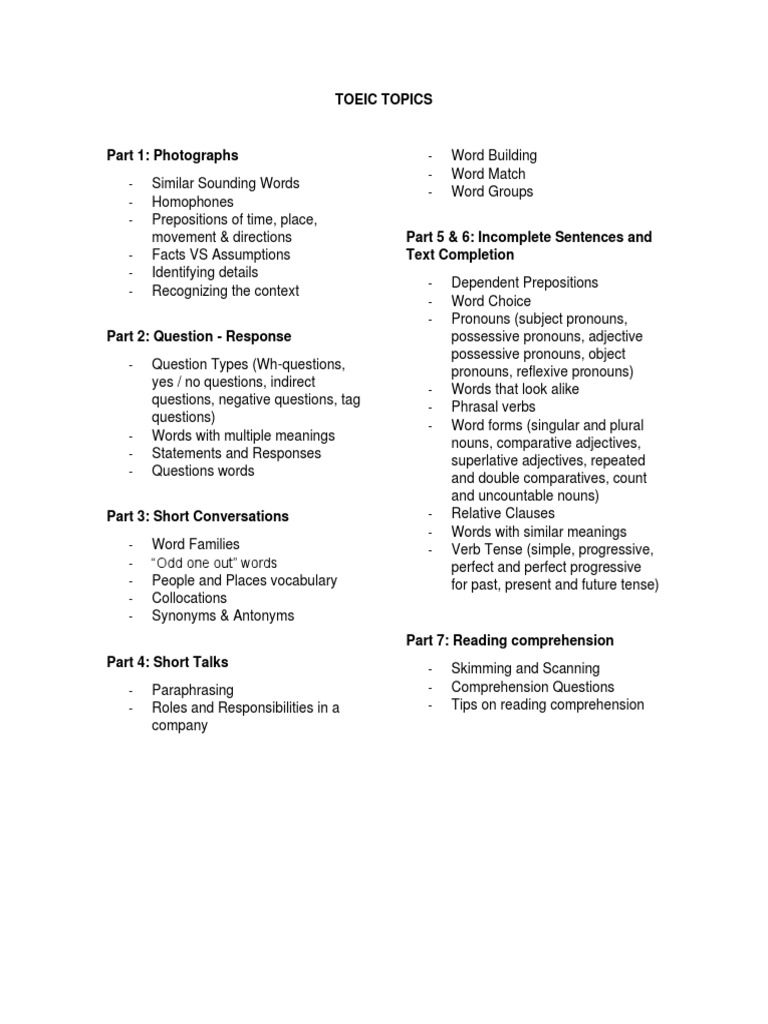 Toeic Topics | PDF | Word | Pronoun