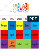 Y5 Homework Schedule 2.2022