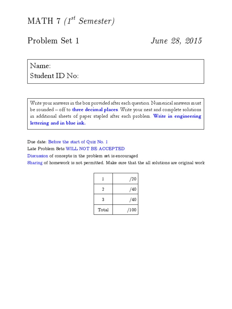 Math 7 Differential Equations Problem Set | PDF | Equations | Variable ...