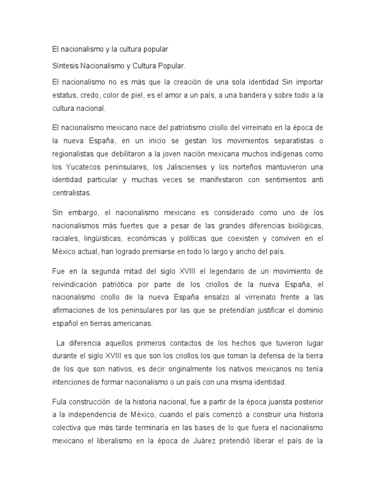 El Nacionalismo y La Cultura Popular | PDF | Nacionalismo | Nación