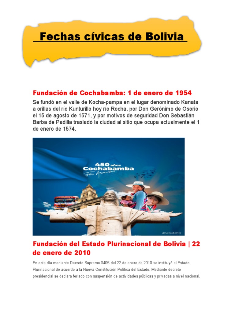 Fechas Cívicas de Bolivia PDF Bolivia América del Sur
