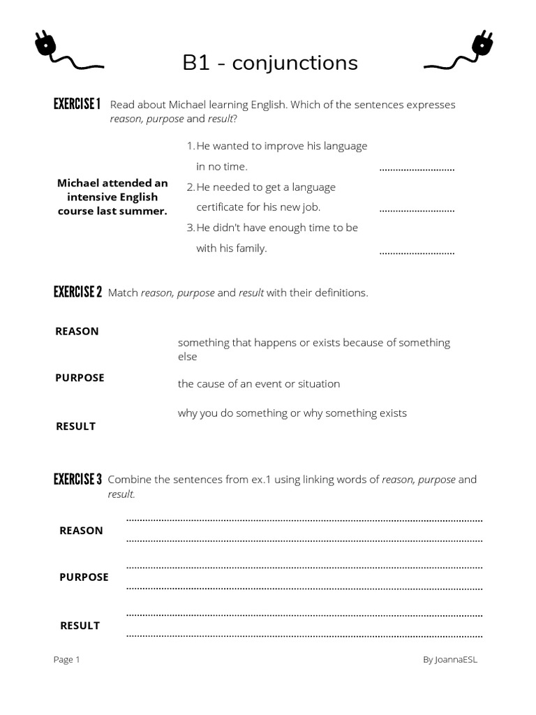 b1 Connectors Purpose Reason Result PDF English Language Sentence