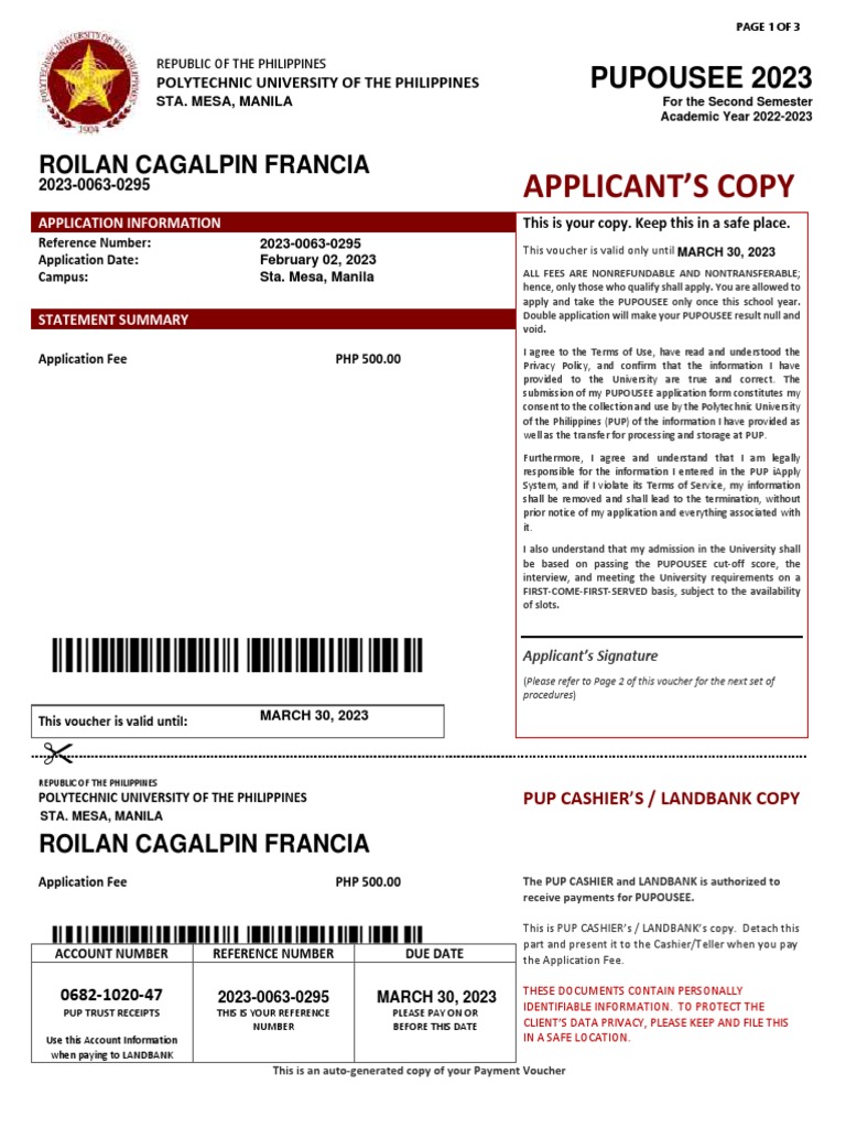 PUP Iapply Voucher 2023 0063 0295 | PDF | Justice | Crime & Violence