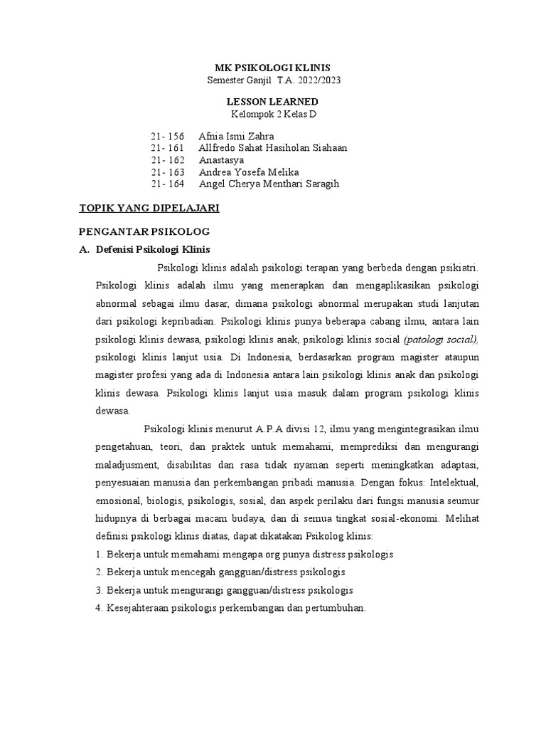 Lesson Learned Klinis | PDF