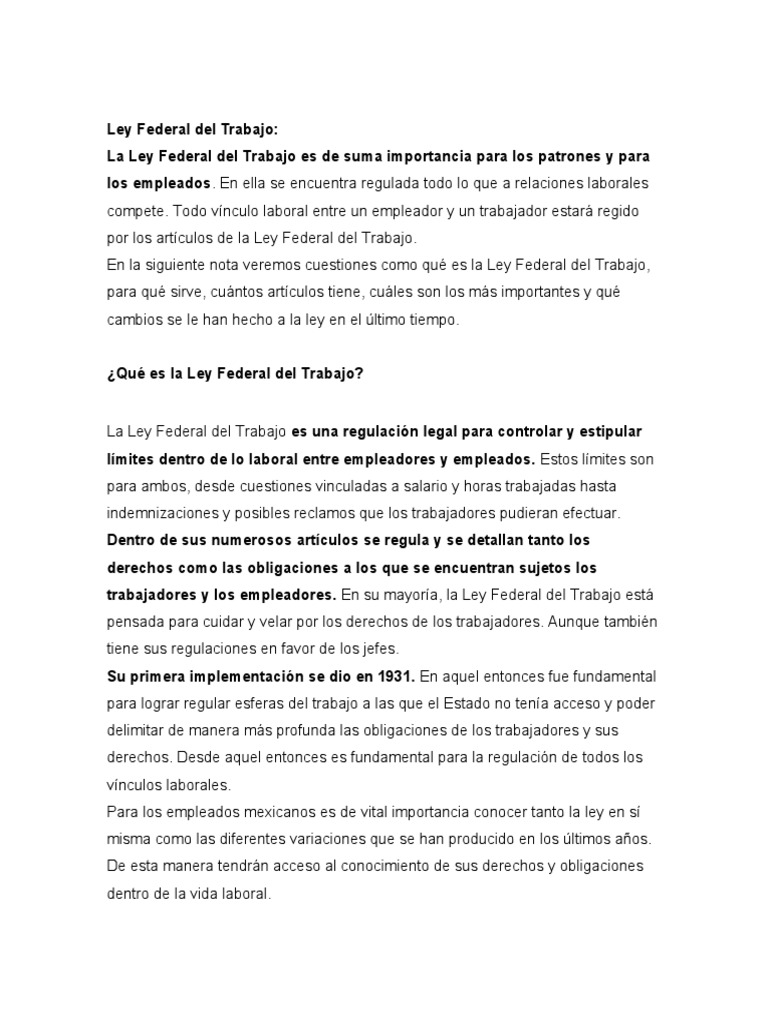 Importancia de la Ley Federal del Trabajo | PDF | Derecho laboral | Salario