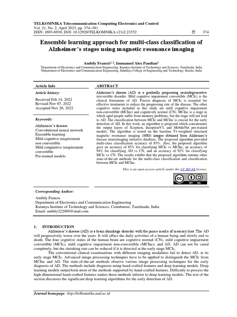 Ensemble Learning Approach For Multi-Class Classification of Alzheimer ...